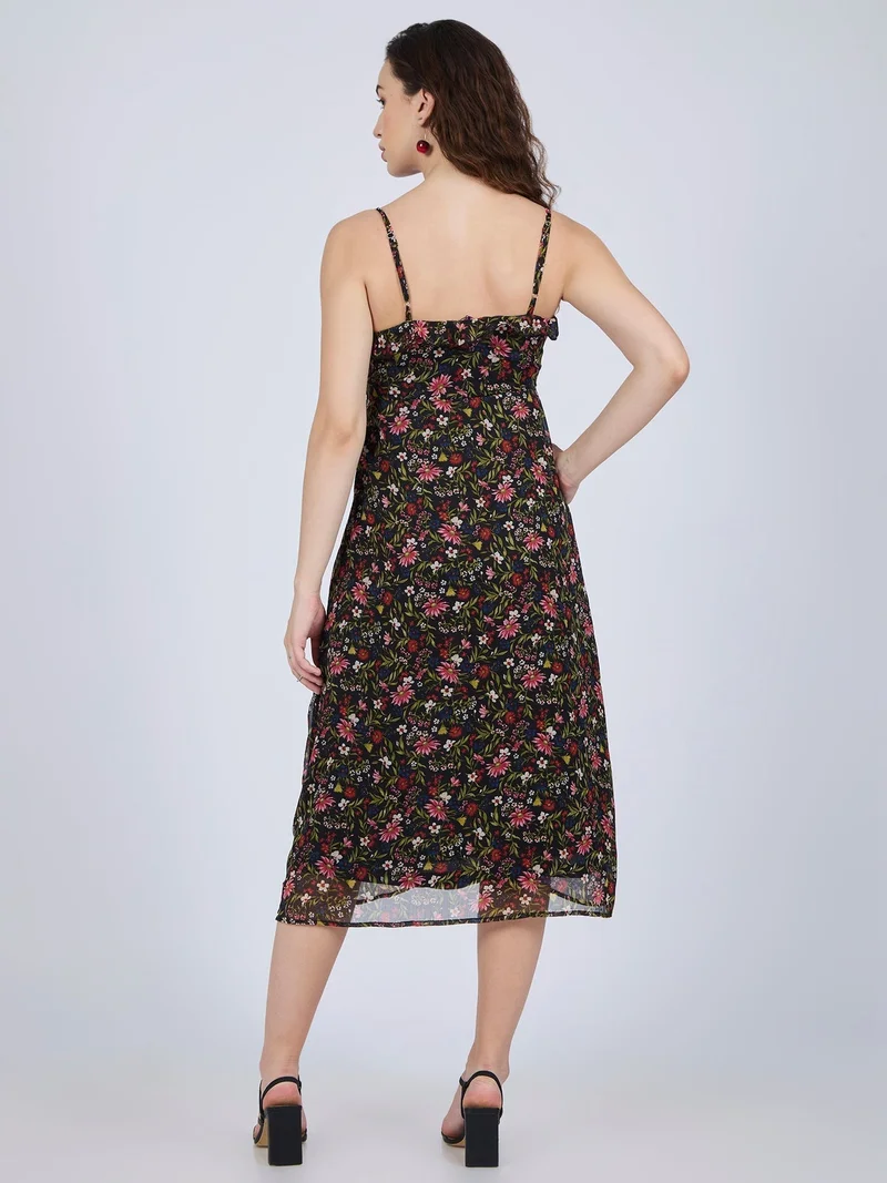 Outzidr Multi Multi Printed Ruffle Midi Dress for Women | Best Price UAE